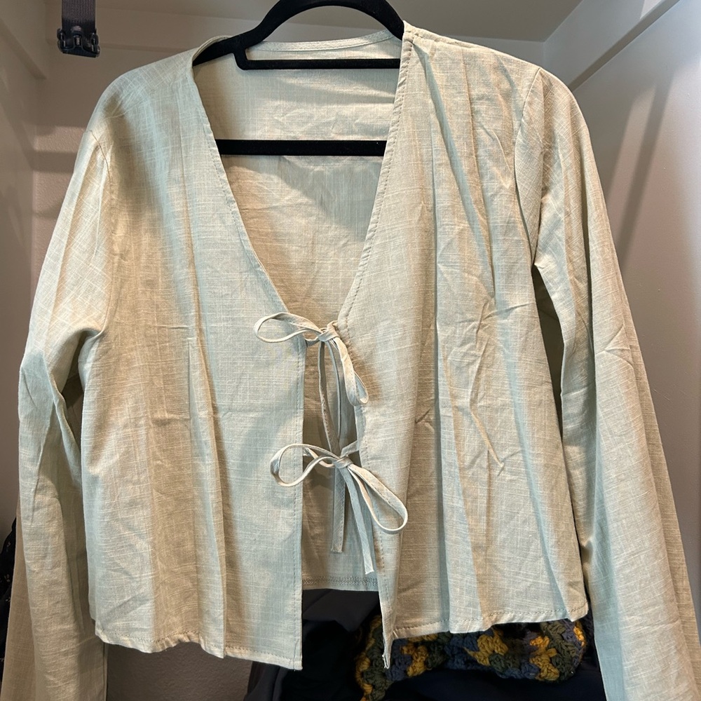 Green Tie-Front Long Sleeve Top